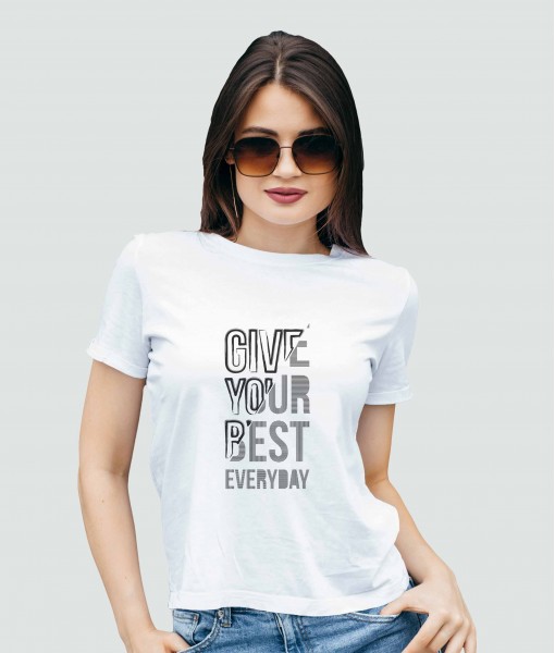 Дамска тениска с щампа Текст и надписи GIVE YOUR BEST